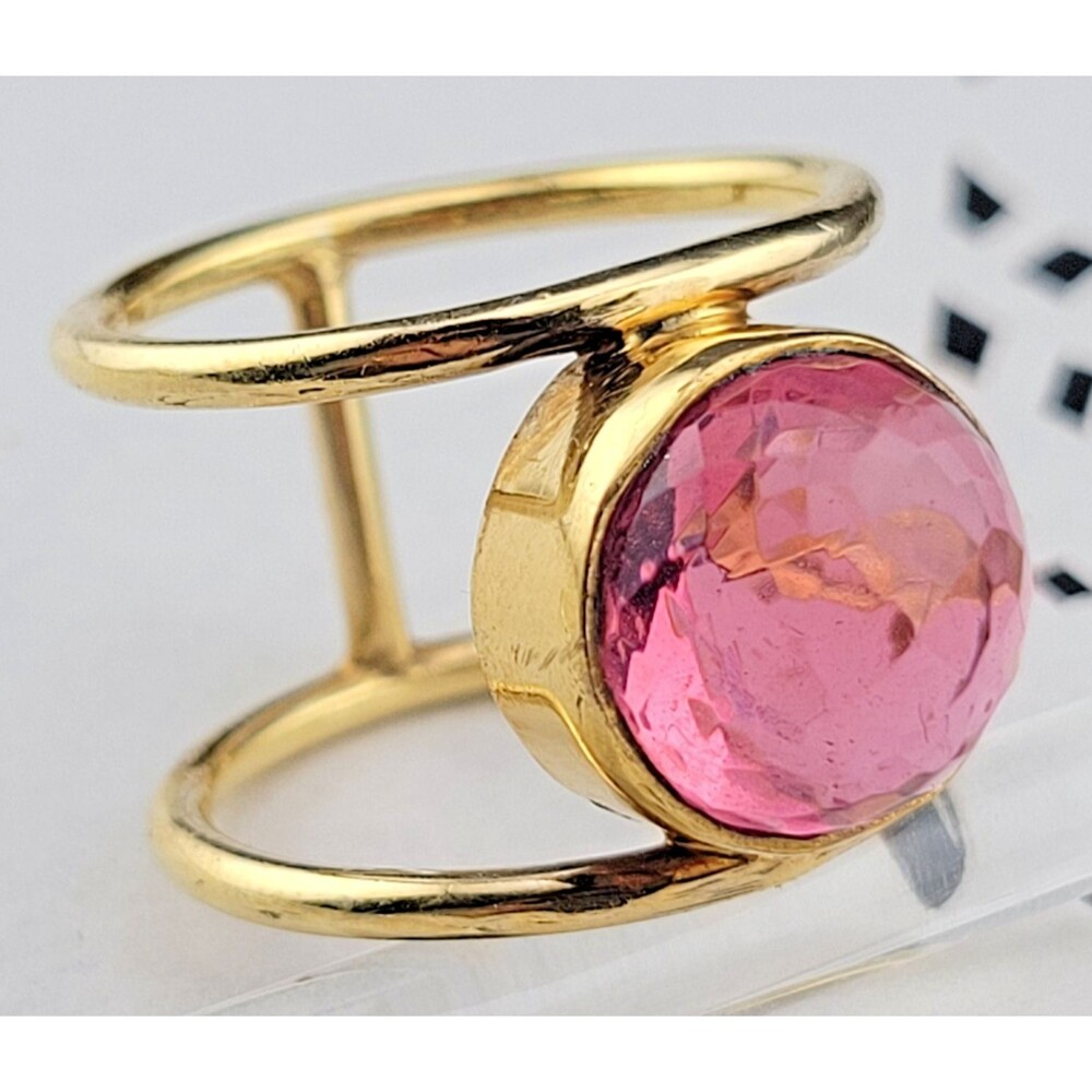 Hand Made 6ct Big Pink Tourmaline Gold Plated Open Wire Cigar Band size 8.5 Ring